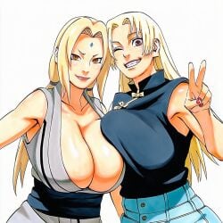 2d 2girls accurate_art_style accurate_body_type ai_generated areola areolae arm_at_side asymmetrical_docking bare_shoulders between_breasts blonde_hair breasts breasts_bigger_than_head breasts_out brown_eyes busty cel_shading chain_necklace cleavage clothing collarbone crossover curvaceous duo duo_focus exposed_breasts eyelashes facial_mark female female_focus female_only forehead_jewel forehead_mark from_below full_color haori high_resolution highres huge_breasts japanese_clothes jewelry jujutsu_kaisen kimono large_areolae large_breasts light-skinned_female light_skin lineart lipstick long_hair looking_at_viewer looking_down looking_down_at_viewer low-angle_view low_twintails masashi_kishimoto_style mature_female multiple_girls naruto naruto_(series) naruto_shippuden necklace necklace_between_breasts nipples no_bra official_style open_clothes open_kimono open_mouth open_shirt pants parted_lips robe sash shiny shiny_hair shiny_skin short_eyebrows simple_background sleeveless smooth_skin soft_shading standing symmetrical_docking take_your_pick tanktop thin_eyebrows traditional_clothes tsunade twintails upper_body viewed_from_below visible_nipples voluptuous voluptuous_female wafuku wavy_hair white_background yuki_tsukumo