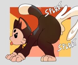 absurd_res anthro big_butt black_body bodily_fluids brawl_stars butt cheenieboi cum cum_inflation cum_inside genital_fluids hi_res huge_butt hyper hyper_butt inflation kit_(brawl_stars) leaking_cum male simple_background solo supercell_(company) thick_thighs tongue tongue_out