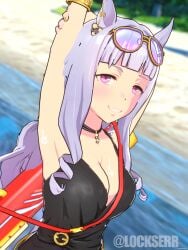 artist:lockser umamusume gold_ship_(umamusume) 3d blender armpits beach tagme 1girls female_only looking_at_viewer arms_up sweat sweating sweatdrop smile