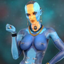ghost9in female solo bald bald_female female_only breasts nipples nipple_piercing nebula_(marvel) marvel marvel_cinematic_universe guardians_of_the_galaxy 1girls 3d