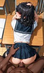 femboy yaoi medium_hair ai_generated gay_sex student_and_teacher student interracial anal_sex hair_over_eyes high school_uniform school