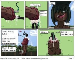 animal_humanoid ball_clench blackmail bodily_fluids bottomwear clothing cock_vore comic cum cum_vore dark-skinned_futa dark_body dark_skin dialogue digestion duo english_text excessive_cum excessive_genital_fluids excessive_genital_fuid forced genital_fluids genitals green_bottomwear green_clothing green_hair green_hat green_headwear green_shorts hair hat headgear headwear herm human human_pred humanoid humanoid_genitalia imminent_death imminent_digestion intersex intersex/male male mammal mammal_humanoid maw_(mawgapen) mawgapen mouse_humanoid murid murid_humanoid murine murine_humanoid outside park_(mawgapen) penile penis pink_hair rodent rodent_humanoid shirt shorts tablet text topwear unwilling_prey vore white_clothing white_shirt white_topwear