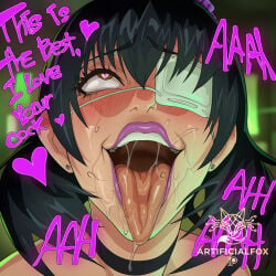 1girl ai_generated artificialfox black_hair blush heart heart-shaped_pupils ikishima_midari kakegurui long_hair solo symbol-shaped_pupils tongue tongue_out