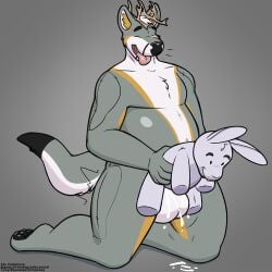 antlers balls bodily_fluids canid canine cum cum_inflation cum_inside deer fox genital_fluids genitals grinding hi_res horn hybrid inflation looking_pleasured male mammal masturbation pascal_(artist) plushie plushie_humping plushification plushophilia sex stitch_(sewing) tai_samar