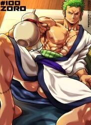 buffcrisis ichan one_piece half-dressed kimono_open fundoshi ass trapezius pecs pecs_bigger_than_head pectorals scar_on_leg post-timeskip bulge bulge_through_clothing penis_bulge abs six_pack alcoholic_drink sake_bottle sexy_body handsome handsome_man looking_at_another roronoa_zoro bara barazoku bara_tits bara_tiddies bara_body 1boy male male_only male_focus manly masculine_male gay yaoi solo_focus solo solo_male muscular muscular_male muscles defined_muscles hunk beefy tough_guy bigger_male larger_male tall_male taller_male scars scar scar_on_face scar_across_eye scar_on_chest green_hair earrings haramaki frown frowning japanese_male pirate big_dick_energy seductive seductive_body