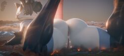 american_opossum anthro anus bedroom_eyes bodily_fluids butt city cloud delphi_(sharkraus) destruction detailed_background e_dwarfing female freschrenders fur genitals hair hi_res landscape looking_at_viewer lying macro mammal marsupial narrowed_eyes nude on_front presenting presenting_hindquarters raised_tail seductive sky skyscape smile solo spikes spread_legs spreading sweat tail teasing thick_thighs vulva wide_hips