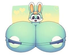 animal_crossing anthro areola_slip blonde_hair blush breasts bust_portrait female female_only huztar hyper hyper_breasts nintendo nipple_bulge rabbit rule_63 sasha_(animal_crossing) video_games