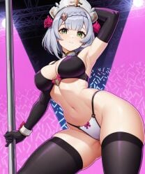 1female 1girls 1human 1woman ai ai_generated armwear black_armwear black_bra black_legwear black_underwear bra favonius female female_only frosting.ai genshin_impact grabbing_pole green_eyes hair_flowers hair_ornament hand_behind_head hand_on_pole hand_over_head hoyoverse human human_only knights_of_favonius legwear lilac_hair low-angle_view maid_cap maid_headdress mihoyo neckwear nipple_outline noelle_(genshin_impact) non-nude panties pole pole_dancer pole_dancing purple_background purple_spotlights questionable red_flowers red_rose rose rose_(flower) short_hair solo spotlight spotlight_beam spotlights stripper stripper_cage stripper_clothes stripper_pole stripper_polearm tummy underwear white_cap white_neckwear white_panties white_underwear white_wristband woman woman_only woman_solo wristwear