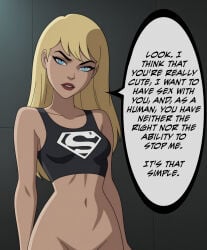supergirl supergirl_(dcau) dark_supergirl femdom reverse_rape super_strength death_by_snoo_snoo implied_sex implied_rape accurate_art_style ai_generated caption