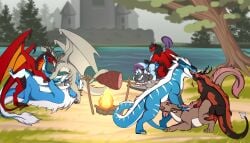 anal anal_penetration bite black_body blizzard_(squeed2115) blue_body detailed_background double_penetration drago_(foxdragon) dragon european_mythology feathered_wings feathers fellatio female feral fireplace food fur furred_dragon furred_scalie grey_body group hi_res icewing_(wof) kaine_soulmender male male/female male/male meat mythological_creature mythological_scalie mythology oral penetration penile red_body red_fur scalie sex tail triple_penetration western_dragon white_body white_fur wingless_dragon wings wings_of_fire