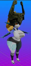 3d huge_breasts mega_milk meme midna shortstack t-pose the_legend_of_zelda thegrinderops thick_thighs white_shirt wide_hips