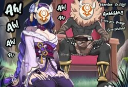 ai_assisted ai_generated blacked churled comic comic_page dark-skinned_male dark_skin genshin_impact hilichurl_mask hilichurls_(species) hoyoverse manga manga_page manga_style mask masked masked_female mihoyo nay_juno orgy raiden_shogun text