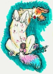 2026 abstract_background animal_genitalia balls bird_dog blep brown_body brown_fur canid canine canis chastity_cage chastity_device claws crayon_(artwork) curled_fur domestic_dog eyes_closed feral floppy_ears fur furgonomics genitals golden_retriever hunting_dog lying male mammal marker_(artwork) mixed_breed mixed_media multi_nipple multicolored_body multicolored_fur nipples nonbinary_(lore) on_back pawpads pink_balls pink_body pink_fur pink_nipples pink_pawpads poodle red_nose regsmutt retriever sheath sheath_cage smile solo teal_body teal_fur teats tongue tongue_out traditional_media_(artwork) trans_(lore) white_body white_fur