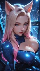 ahri ahri_(league_of_legends) ai_generated breasts city cleavage deviantart k/da_ahri k/da_all_out_ahri k/da_all_out_series k/da_series league_of_legends night pose riot_games selfie sexy sky4maleja