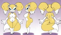 accessory anthro areola bandai_namco big_breasts breasts canid canine collar demon digimon digivice female fox furball furry genitals hair_accessory hairpin imp mammal markings nipples pussy renimpmon shosrtstack vulva