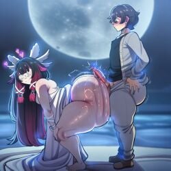 genshin_impact hoyoverse mihoyo columbina_(genshin_impact) 1girls 1boy ass huge_ass breasts thick thick_ass thick_thighs thick_hips thick_butt voluptuous voluptuous_female voluptuous_body curvy curvy_figure curvaceous curvy_female curvy_body curvy_hips curvaceous_figure curvaceous_female looking_back smile smiling smiling_at_partner twerk twerking twerking_on_dick twitching moon moonlight penis cock twitching_penis standing female male male/female ai_generated novelai cloud115599 penis_on_ass sweat sweatdrop sweating hand_on_knee sweaty_ass sweaty_butt
