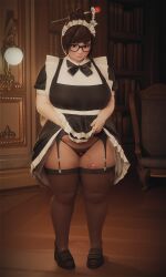 1girls 3d embarrassed female female_only fugtrup garter_belt garter_straps glasses hairpin lifting_skirt looking_at_viewer maid maid_headdress maid_uniform mei_(overwatch) overwatch pinup solo solo_female tagme thick_thighs thighhighs vibrator vibrator_cord vibrator_under_clothes vibrator_under_panties