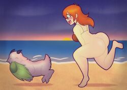 1girls ass beach bottomless covering female kinggargantuas monica_and_veronica tagme veronica_(monica_and_veronica)