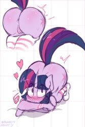 anthro anus blush bodily_fluids body_blush butt_blush clothing equid equine female flaming_heart_(artist) friendship_is_magic genitals hasbro hi_res horn legwear looking_at_viewer mammal my_little_pony mythological_creature mythological_equine mythology solo stockings sweat twilight_sparkle_(mlp) unicorn vulva wristband