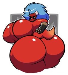 abstract_background ass ass_bigger_than_head back_view big_ass big_breasts big_hips big_thighs black_sclera blue_hair breasts breasts_bigger_than_head cell_shading dewbber dragon fempyro fempyro_(team_fortress_2) furry furry_only hips hips_wider_than_shoulders horn horns huge_ass huge_breasts huge_thighs hyper hyper_ass hyper_breasts hyper_hips hyper_thighs large_ass large_breasts large_hips large_thighs latex latex_clothing latex_gloves latex_suit looking_at_viewer looking_back pyro pyro_(team_fortress_2) pyrodrgn red_clothing red_latex sideboob skull skull_head solo straps tail team_fortress_2 tf2 thick thick_ass thick_thighs thunder_thighs valve valve_(company) white_pupils wide_hips wide_thighs