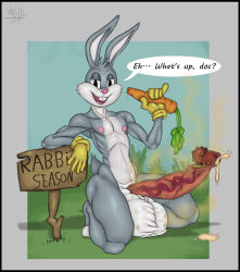 anthro balls big_balls big_penis black_border bodily_fluids border bugs_bunny carrot clothing cum epididymis food foreskin fur genital_fluids genitals gloves grey_body grey_fur handwear happy huge_balls huge_penis humanoid_genitalia humanoid_penis hyper hyper_balls hyper_genitalia hyper_penis lagomorph legwear leporid long_ears long_penis looking_at_viewer looney_tunes male mammal musk musky_penis narrowed_eyes navel nipples nude penis plant rabbit raphe_(anatomy) scrotum_flap simple_background smegma smelly smelly_penis solo speech_bubble steam sweat sweaty_balls sweaty_genitalia tail teeth text thigh_highs vegetable vein veiny_penis warner_brothers whiskers wilelter
