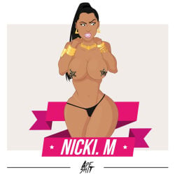 1girls 2014 apeshitjdm big_breasts black_hair breasts celebrity dark-skinned_female dark_skin female female_only large_breasts nicki_minaj pasties real_person solo thick_thighs thong wide_hips