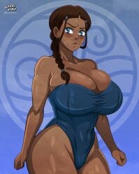 alvarikokearte avatar_legends avatar_the_last_airbender big_breasts blue_eyes braided_hair breasts brown_hair dark-skinned_female dark_skin female female_only katara png solo solo_female swimsuit tagme water_tribe