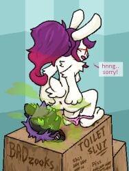 absurd_res anthro anus badzooks black_body black_fur breasts butt calypso_(stinky_fen) duo fart fart_cloud fart_fetish fart_sniffing farting_in_mouth farting_on_another farting_on_face feces female fur green_nose hi_res jasmine_(floofer318) lagomorph leporid male male/female mammal mephitid pink_nose rabbit scatplay skunk sniffing toilet toilet_slave white_body white_fur