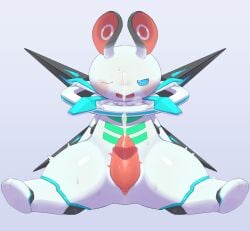 2024 absurd_res animal_genitalia anthro anthro_focus beageiso biped blue_eyes blush bodily_fluids breath chibi cum cumshot digital_drawing_(artwork) digital_media_(artwork) disembodied_tongue duel_monster duo ejaculation front_view genital_fluids genital_slit genitals hi_res leaking_precum licking male male_anthro male_focus markings multicolored_body one_eye_half-closed oral penile penis penis_lick pink_penis plantigrade precum robot_anthro segmented_body sex shaded simple_background sitting soft_shading solo_focus super_quantal_fairy_alphan sweat tapering_penis tongue tremble_spikes white_background white_body yu-gi-oh!