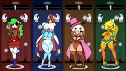 4girls animated assisted_exposure barefoot blonde_hair blue blue-skinned_female blue_eyes blush blush_lines blushing blushing_lines boo_(mario) boo_girl_(minus8) breasts brown-skinned_female brown_skin busty clothing dark-skinned_female dark_skin embarrassed embarrassed_nude_female enf feet female female_focus forced_nudity full_body ghost ghost_girl gif goomba goomba_girl green_eyes green_hair koopa koopa_girl large_breasts leg_lift light-skinned_female light_blue_body light_blue_skin light_skin long_hair looking_at_viewer mario_(series) mario_party medium_breasts minus8 multiple_females multiple_girls new_super_mario_bros._2 nintendo no_bra no_clothes no_clothing no_panties no_shoes one_leg_up orange_skin panties paper_mario pigeon-toed short_hair shy_expression shy_face shy_gal standing stockings suddenly_naked thighhighs tiptoes toes white_hair white_mask yellow_hair