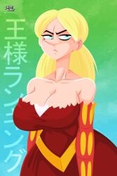 1girls 2023 alvarikokearte blonde_female blonde_hair blue_eyes breasts female light-skinned_female milf ousama_ranking png pointy_nose queen queen_hilling royalty solo solo_female tagme