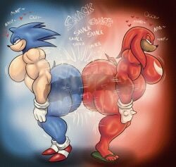 2boys anal anal_penetration anthro anthro_on_anthro bedroom_eyes belly biceps big_belly big_butt blue_body bodily_fluids brown_body brown_skin butt butts_touching calf_muscles clothing dildo dildo_in_ass dildo_insertion double_dildo duo echidna english_text eulipotyphlan feet footwear furry furry_male furry_only furryonline1 gay gay_sex gloves handwear heart_symbol hedgehog hi_res interspecies knuckles_the_echidna looking_pleasured male male/male mammal markings moan monotreme muscular muscular_anthro muscular_male narrowed_eyes object_in_ass onomatopoeia pecs penetration quills_(anatomy) red_body red_clothing red_footwear red_shoes sandals seductive sega sex_toy sex_toy_in_ass sex_toy_insertion sharing_dildo sharing_sex_toy shoes short_tail smack_(sound_effect) smile sonic_(series) sonic_the_hedgehog sonic_the_hedgehog_(series) sound_effects spiked_gloves spikes sweat sweaty_body tail tanned_skin text white_body white_clothing white_gloves white_handwear
