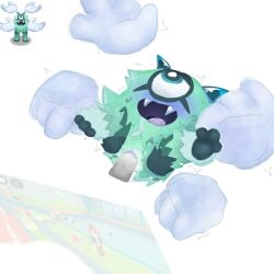 fandhul big_blue_bubble my_singing_monsters purple_vulva penile_penetration pussy pussy_juice clitoris 3_toes penetrate teal_fur nervous worried disembodied_hands vagina vaginal vaginal_sex legs_apart legs_up blush reference_image open_mouth shaking