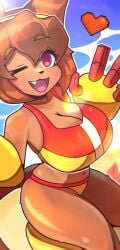 ass big_breasts bikini boots breasts brown_hair cat_ears cat_tail cleavage female female_only gameoverse glitch_productions gloves goggles huge_breasts kit_(gameoverse) kit_bodega large_breasts navel short_hair slim_waist sweat swimwear tagme tan_body thick_thighs vacachikita voluptuous wide_hips