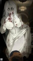 ishigiritsu selena_corey zombie zombie_girl 1girls female female_only pale_skin pale-skinned_female monster monster_girl white_hair thick thick_thighs thighs clothed resident_evil resident_evil_9:_requiem capcom artist_request big_breasts large_breasts