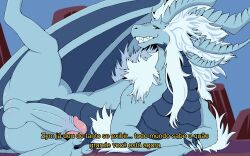 arm_tuft azymondias back_wings balls balls_blush big_hair big_horn big_penis blue_body blue_horn blue_scales blue_wings blush body_blush butt butt_blush cheek_blush claws clear_sky dialogue digital_drawing_(artwork) digital_media_(artwork) digital_painting_(artwork) dragon elbow_tuft exhibitionism feral folded_wings genitals glans glistening glistening_balls glistening_butt glistening_genitalia glistening_glans glistening_nose glistening_penis green_eyes hair hair_elbows half-closed_eyes hi_res horn humanoid_butt humanoid_genitalia humanoid_genitalia_on_feral humanoid_penis humanoid_penis_on_feral looking_at_viewer lying lying_on_ground male mountain mouselect mythological_creature mythological_scalie mythology narrowed_eyes nose_blush nude on_ground on_side outside painting_(artwork) paws penis penis_blush portuguese_text public scales scalie sharp_teeth sky smile smiling_at_viewer solo spread_butt spread_legs spreading teeth text the_dragon_prince translated tuft white_hair wings