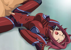 big_breasts breasts censored closed_eyes clothed_female_nude_male clothed_sex code_geass danna female hairband highres human kallen_stadtfeld large_breasts lying male mosaic_censoring on_back open_mouth red_hair screaming sex spread_legs straight vaginal_penetration