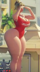 1boy 1girls 3d 3d_(artwork) angela_ziegler anonymous_male ass between_breasts big_ass big_boobs big_breasts big_butt blonde blonde-haired_female blonde_female blonde_hair boobs boy breasts butt clothed clothed_female european european_female giantess girl highres jessicagts large_ass large_boobs large_breasts large_butt lifeguard lifeguard_mercy mercy mini_giantess one-piece_swimsuit overwatch overwatch_2 scrag_boy_(model) scrag_mercy swimsuit swiss swiss_female thick_thighs thighs whistle wide_hips