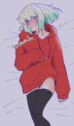 1boy androgynous blush clothed clothing embarrassed femboy femboy_only hoodie hoodie_only lio_fotia nervous petite petite_body petite_male pov promare questionable slim slim_male slim_waist solo suggestive suggestive_look suggestive_pose sweat twink 1femboy stockings thighhighs black_legwear blushing on_bed feminine_male oversized_clothes