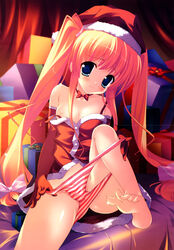 barefoot blonde_hair blue_eyes blush breasts christmas crease elbow_gloves feet flat_chest gloves hat high_resolution ichapuri! itou_life long_hair nipples oppai panties santa_costume santa_hat scan shimapan small_breasts striped striped_panties tenjouin_koyuri tied_hair toes twintails underwear undressing very_long_hair