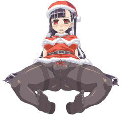 anus ass black_hair breasts cameltoe clitoris_ribbon clitoris_through_clothes erect_clitoris erect_clitoris_under_clothing female long_hair nopan nururyun oekaki open_mouth pantyhose pussy red_eyes tights