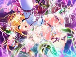 ahe_gao ahoge blonde_hair blue_eyes blush electricity electrocution game_cg gloves halo honjou_erena magical_girl mahou_shoujo_erena open_mouth oppai potekoro pussy rape restrained rolling_eyes slime solo spread_legs tentacle thighhighs tied_hair tongue torn_clothes twintails