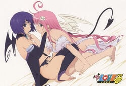 cleavage female garter_belt lala_satalin_deviluke multiple_girls nopan sairenji_haruna scanning_dust screening thighhighs to_love-ru wings yuri