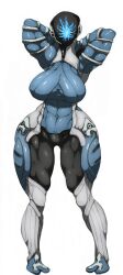 1girls abs breasts child_bearing_hips harkonner hips large_breasts looking_at_viewer mag_(warframe) muscular_female muscular_thighs simple_background thick_thighs thighs thunder_thighs warframe white_background wide_hips