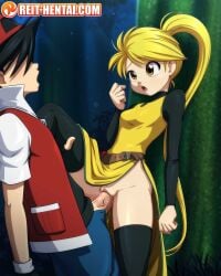 1boy against_tree blonde_hair eyeless_male female forest forest_background penetration pokemon pokemon_adventures pokemon_trainer ponytail red red_(pokemon) reit sex tagme vaginal_penetration watermark yellow yellow_(pokemon)