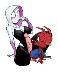 1boy 1girls big_breasts big_penis bigger_female bleepideeboop blush bodysuit female gwen_stacy huge_cock male marvel penis penis_out peter_porker pierced_nipples pig size_difference smaller_male spider-gwen spider-ham spider-man:_across_the_spider-verse spider-man:_into_the_spider-verse superhero superheroine