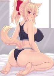 1girls ass bare_legs barefoot blonde_hair breasts bubble_butt cat_ears cat_tail catgirl feet female huge_breasts large_ass light-skinned_female light_skin long_hair panties soles sports_bra sportswear thick_thighs thighs tiffy tiffynyaa