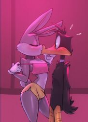 2023 2boys anatid anseriform anthro avian bigdad bird black_body blush bugs_bunny closed_eyes clothed clothing collar daffy_duck duck duo erection erection_under_clothing femboy fur girly grey_body grey_fur kiss_on_lips lagomorph leporid looney_tunes male male/male male_only mammal rabbit warner_brothers white_body white_fur yaoi