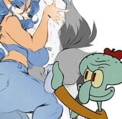 anthro berkthejerk big_ass big_breasts big_penis bra breasts bubble_butt carmelita_fox crossover dullvivid edit edited huge_ass huge_cock meme nickelodeon nose penis shitpost sly_cooper sly_cooper_(series) smooth_skin spongebob_squarepants squidward_tentacles