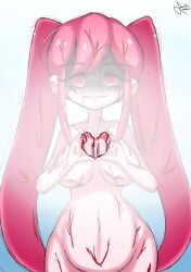 1girls alternate_version_available big_breasts blood breasts cuts female female_only glowing gore grin guro heart heart_hands looking_at_viewer naked naked_female nude nude_female omori perfectheart_(omori) pink_hair prisma_(artist) shadow_over_eyes smile solo solo_female textless twintails